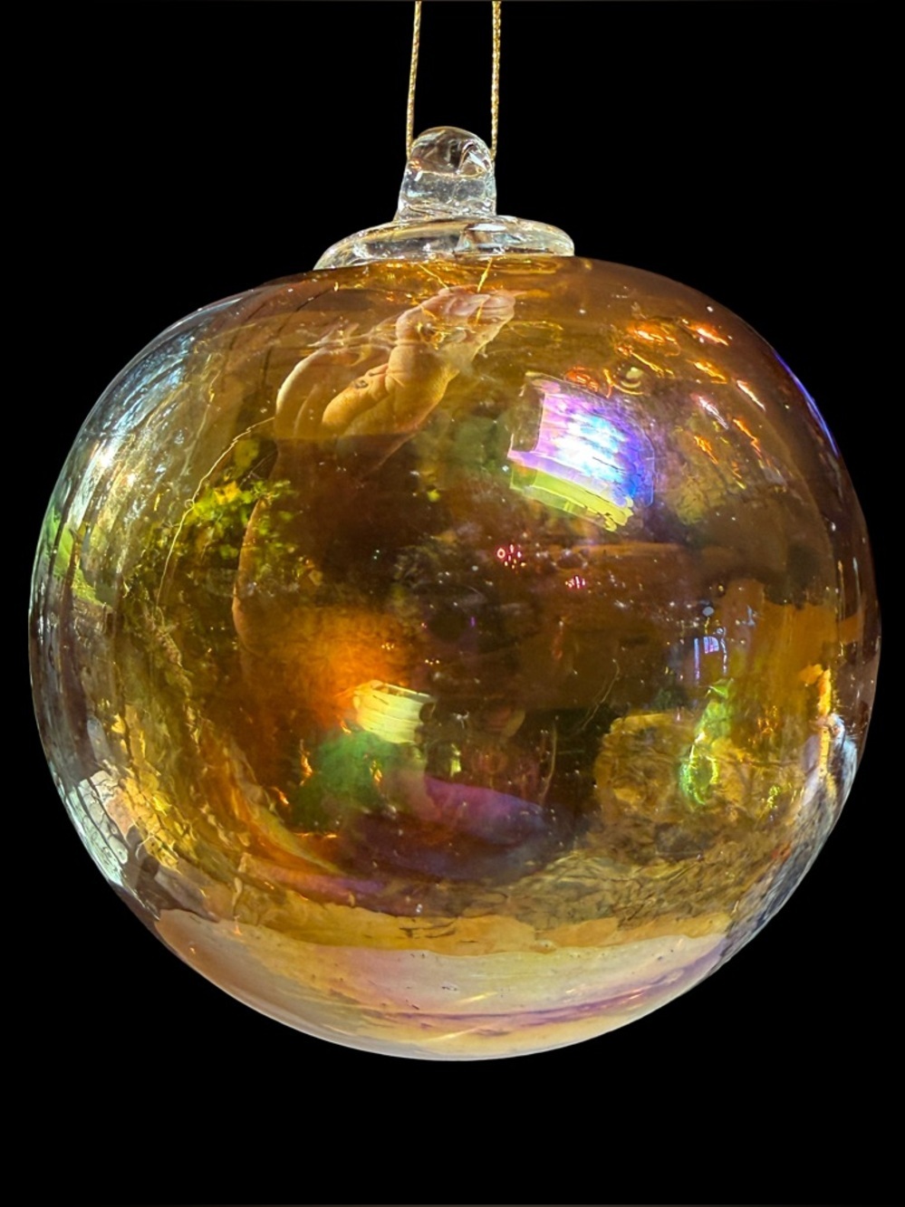Handblown Amber Glass Hanging Art Sphere - Brand Unspecified
